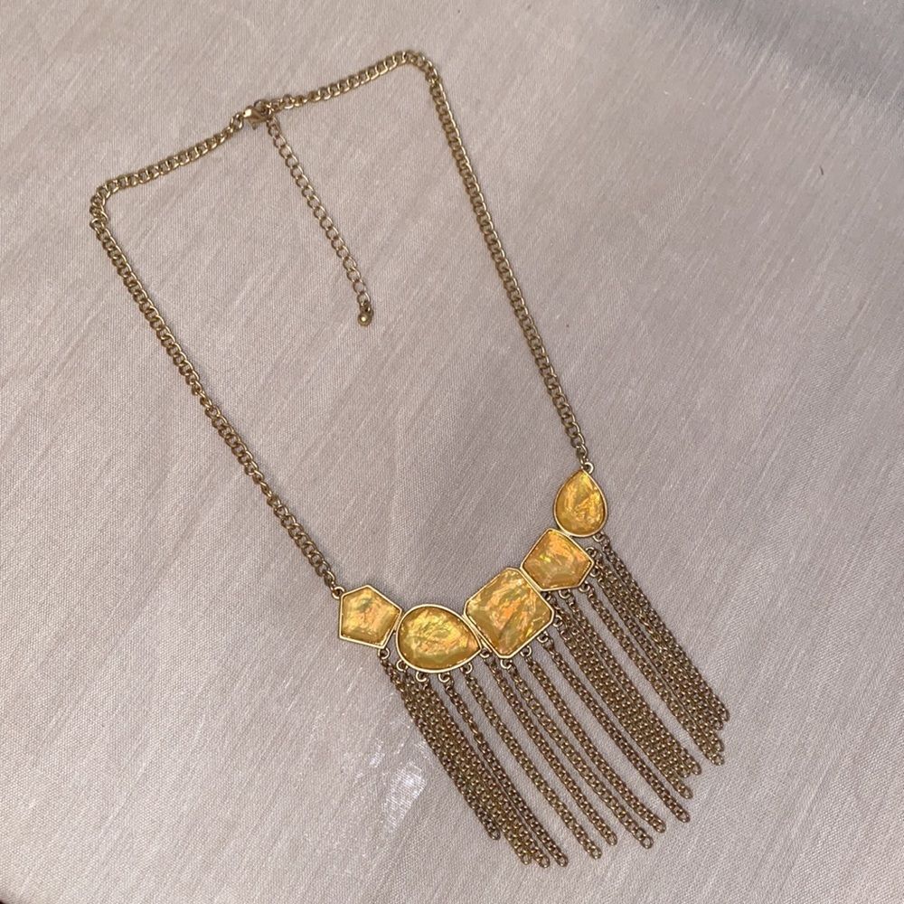 Soft Gold Chain and Yellow Stone Statement Necklace